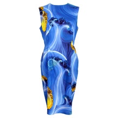 Versace Collection Blue Baroque Sheath Dress