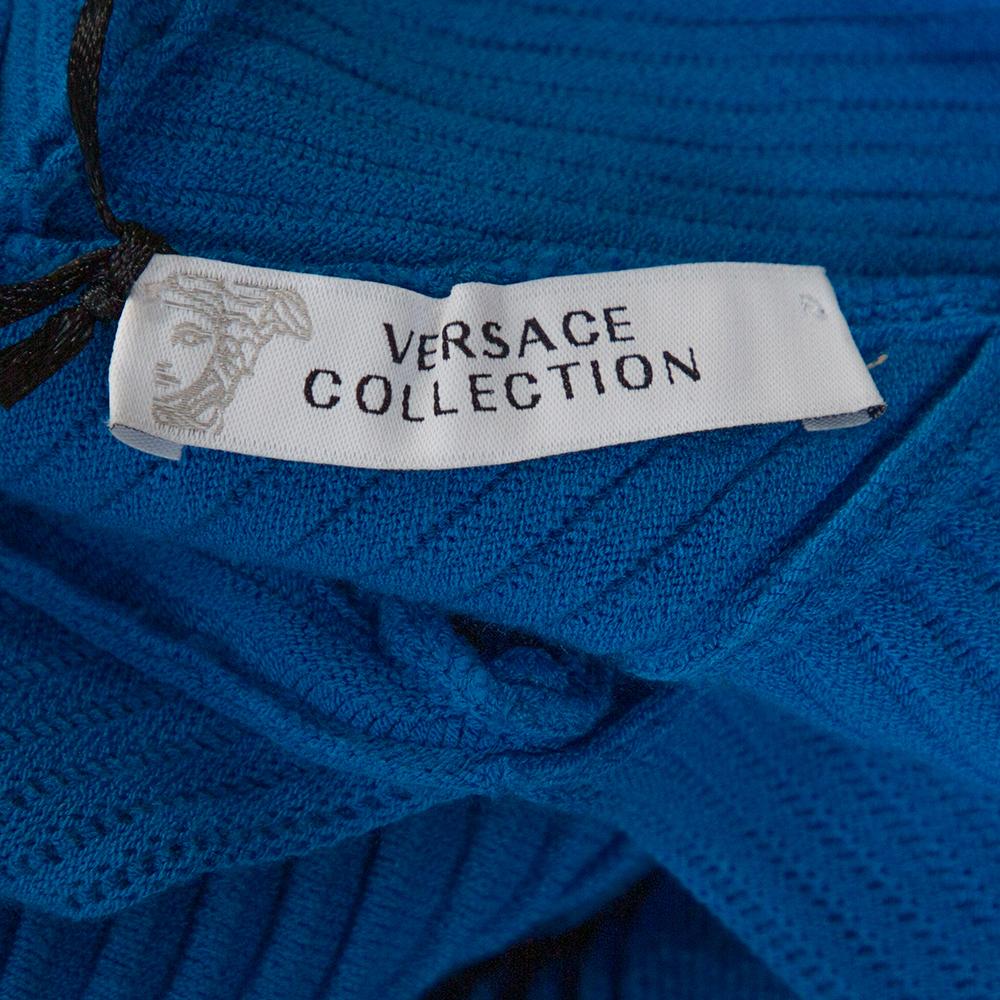 Women's Versace Collection Blue Knit Medusa Detail Bodycon Dress M