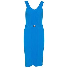 Versace Collection Blue Knit Medusa Detail Bodycon Dress M