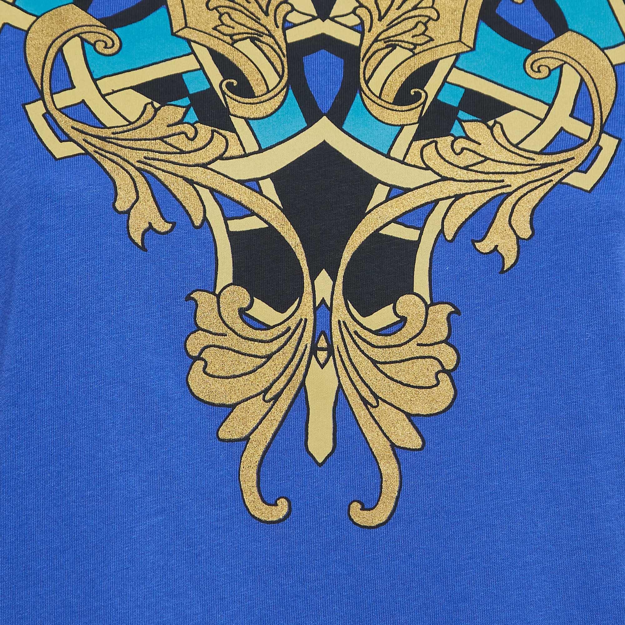 Blu Versace Collection Maglietta blu in cotone stampato L in vendita