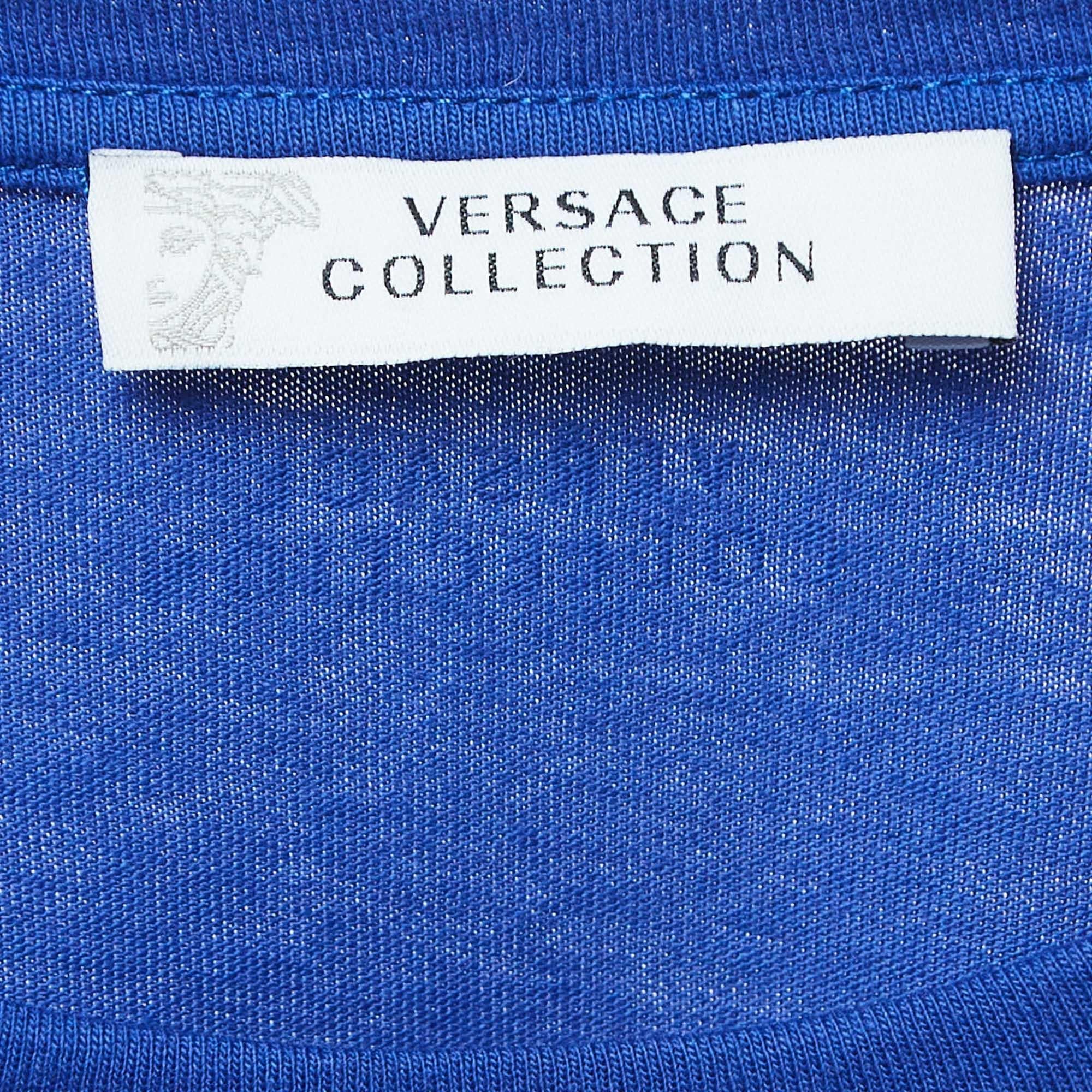 Versace Collection Maglietta blu in cotone stampato L In condizioni buone in vendita a Dubai, Al Qouz 2