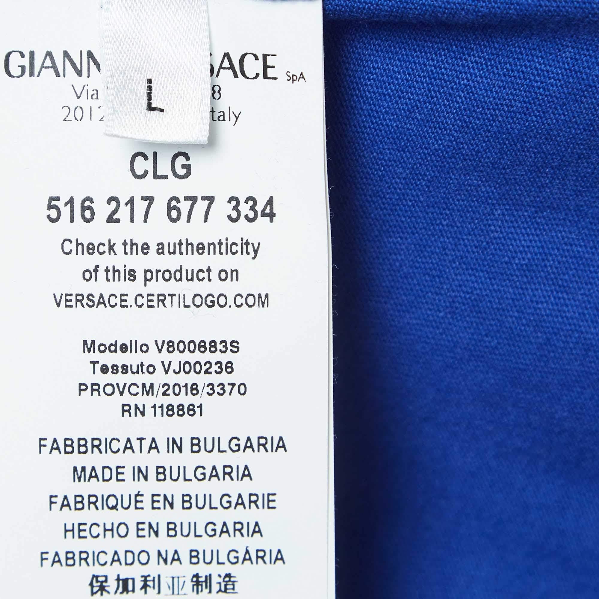 Uomo Versace Collection Maglietta blu in cotone stampato L in vendita
