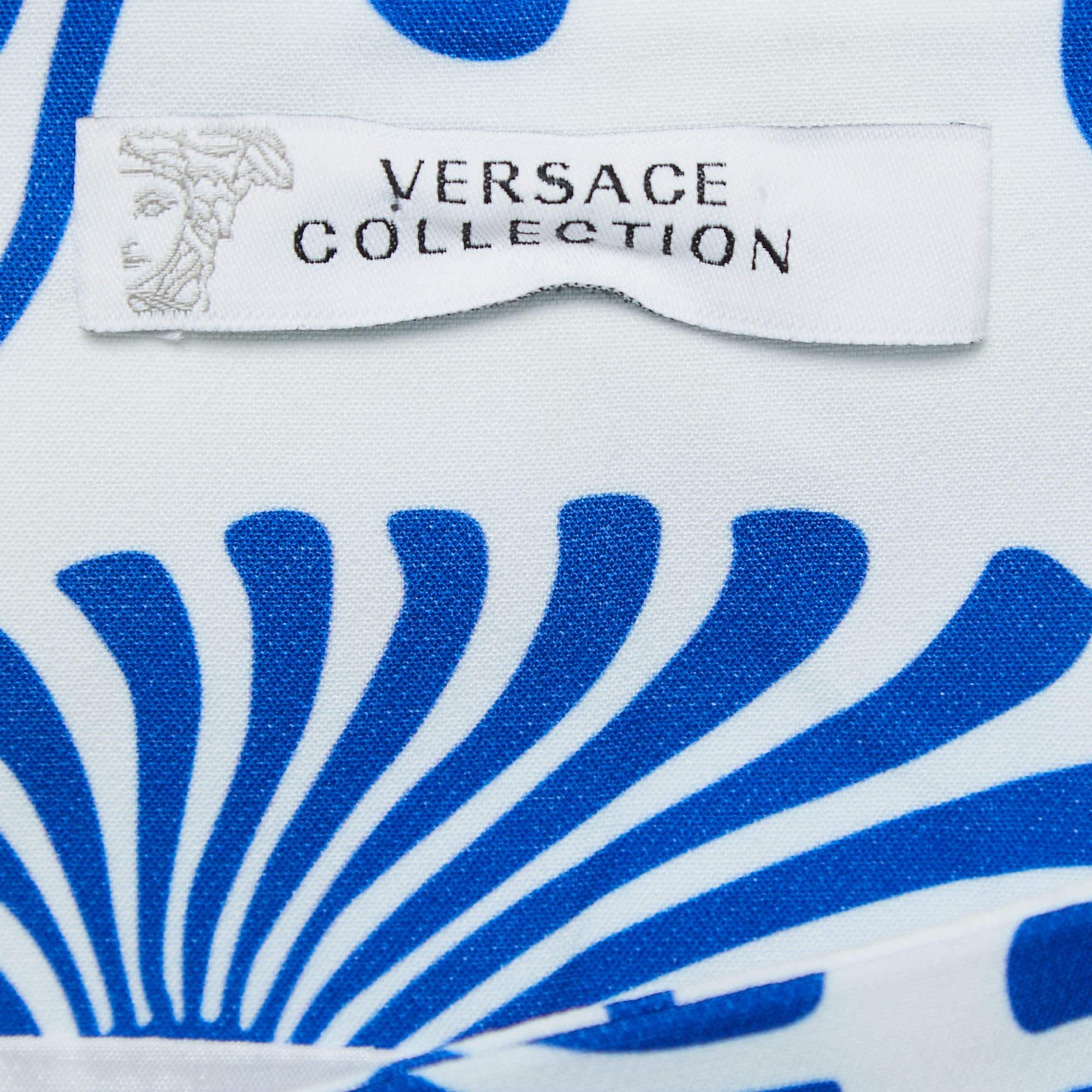 Versace Collection Blue Printed Knit Midi Skirt L 3