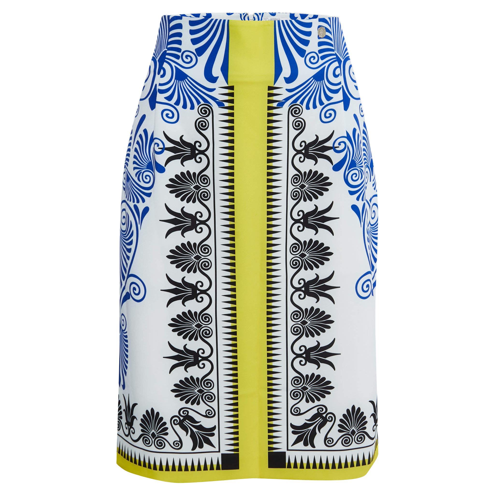 Versace Collection Blue Printed Knit Midi Skirt L