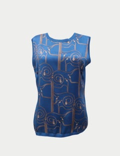 Versace Collection Blue Sleeveless Top with Gold Baroque Print - EU 48