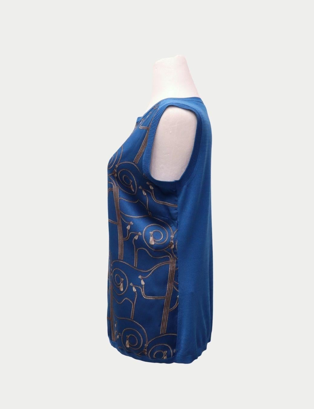 Versace Collection Blaues ärmelloses Top mit goldenem Barockdruck - EU 48 Damen im Angebot