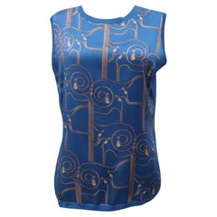 Versace Collection Blaues ärmelloses Top mit goldenem Barockdruck - EU 48