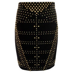 Versace Collection Skirt - Brass Stud Detailing - Black Stretch Viscose