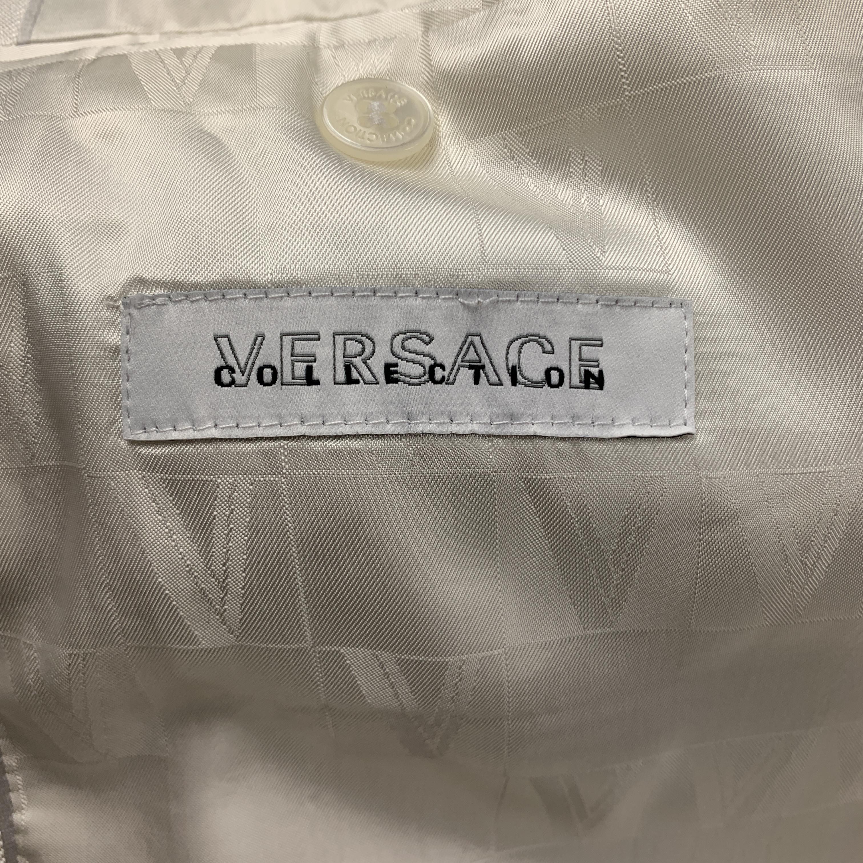 Men's VERSACE -COLLECTION Chest Size 44 Off White Textured Silk Peak Lapel Sport Coat