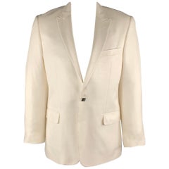 VERSACE -COLLECTION Chest Size 44 Off White Textured Silk Peak Lapel Sport Coat