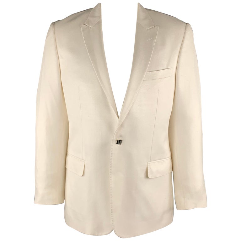 VERSACE -COLLECTION Chest Size 44 Off White Textured Silk Peak Lapel ...