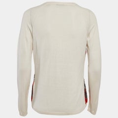 Versace Collection Cream Printed Silk and Knit Buttoned Cardigan M