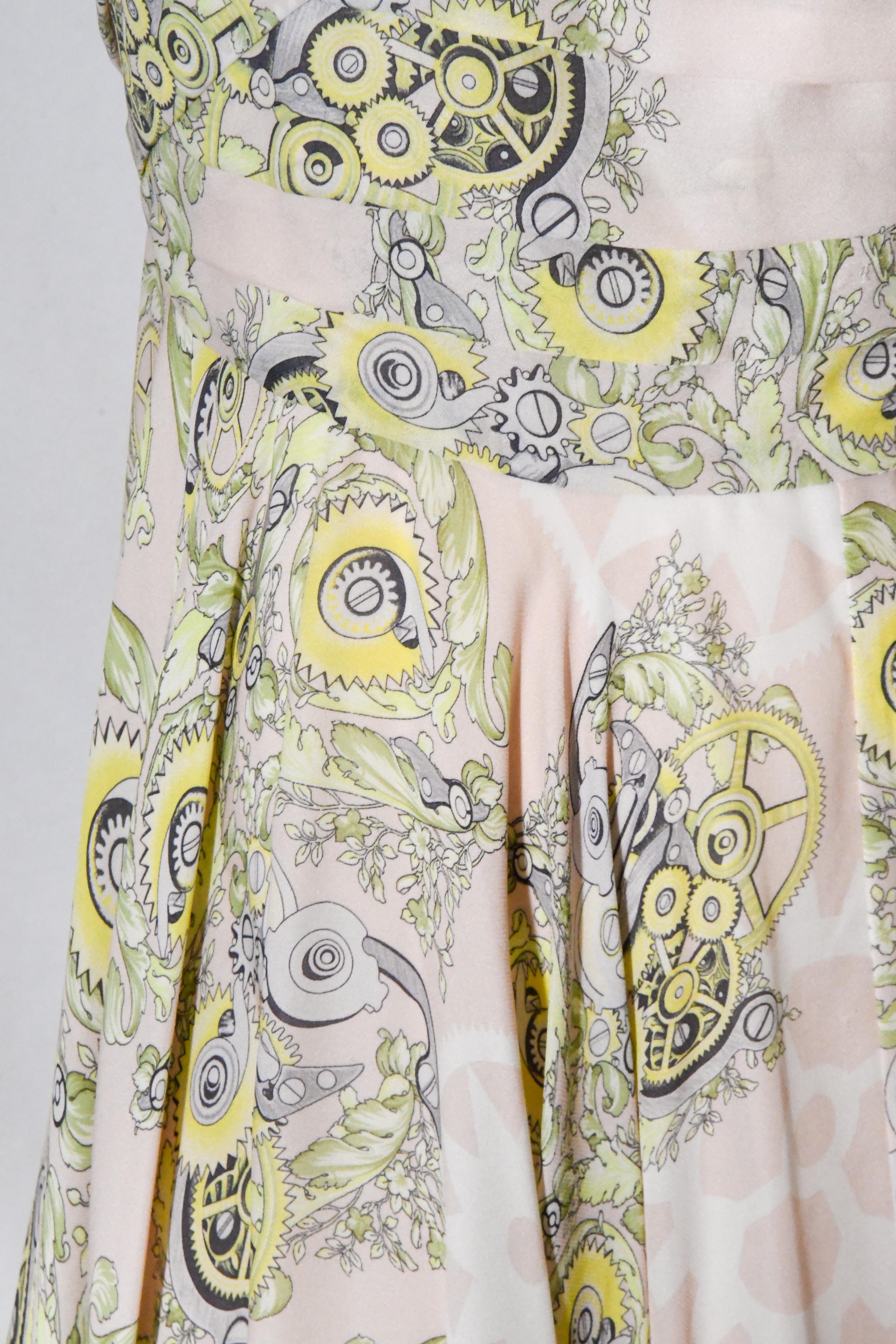 Versace Collection Halter Top Full Skirt White & Yellow Print Dress In Excellent Condition For Sale In Palm Beach, FL