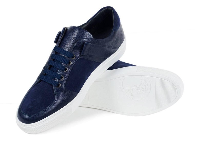 Versace Collection Men Navy Suede Leather Low Top Sneakers For Sale at ...