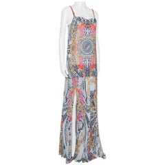 Versace Collection Multicolor Floral Print Crepe Pleated Maxi Dress M