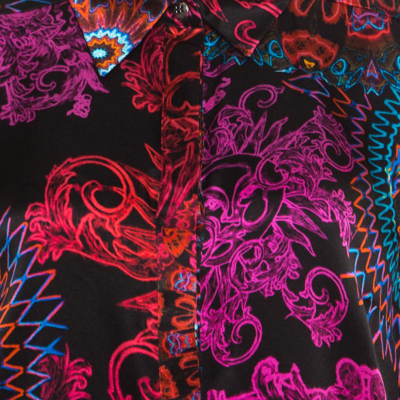 Versace Collection Multicolor Paisley Glow Print Satin Silk Long Sleeve Shirt L 2