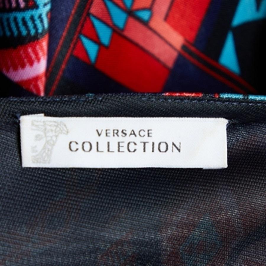 Versace Collection Vestito monospalla in jersey stampato multicolore S in vendita 1
