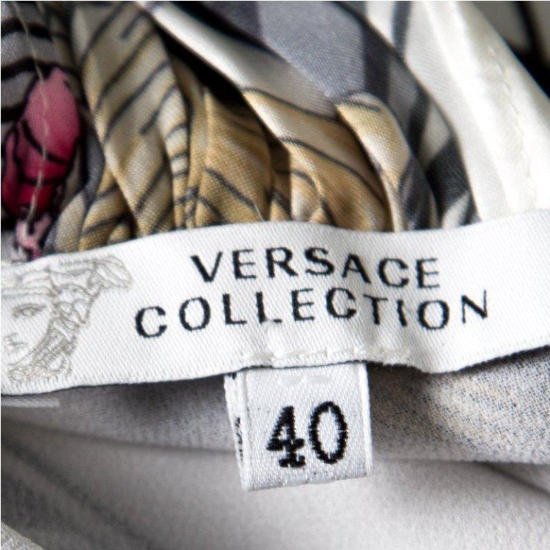 Versace Collection Multicolor Printed Plunge Neck Handkerchief Hem Detail Dress  1