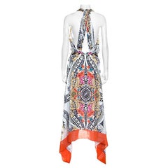 Versace Collection Multicolor Printed Plunge Neck Handkerchief Hem Detail Dress 