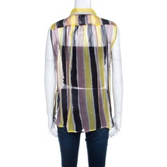 Versace Collection Multicolor Striped Silk Pearl Button Sleeveless Shirt M