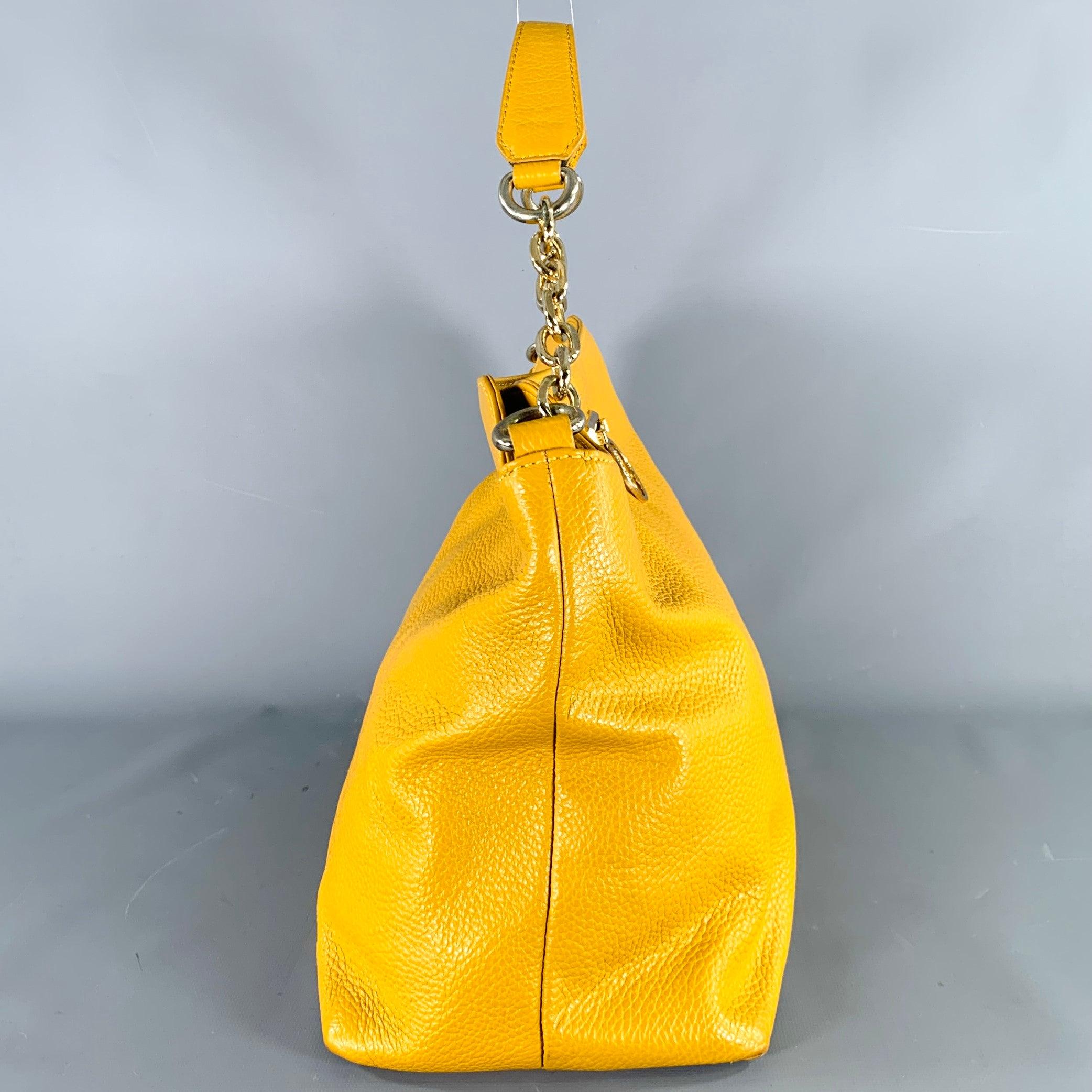 VERSACE COLLECTION Mustard Yellow Pebble Grain Leather Shoulder Bag In Good Condition For Sale In San Francisco, CA