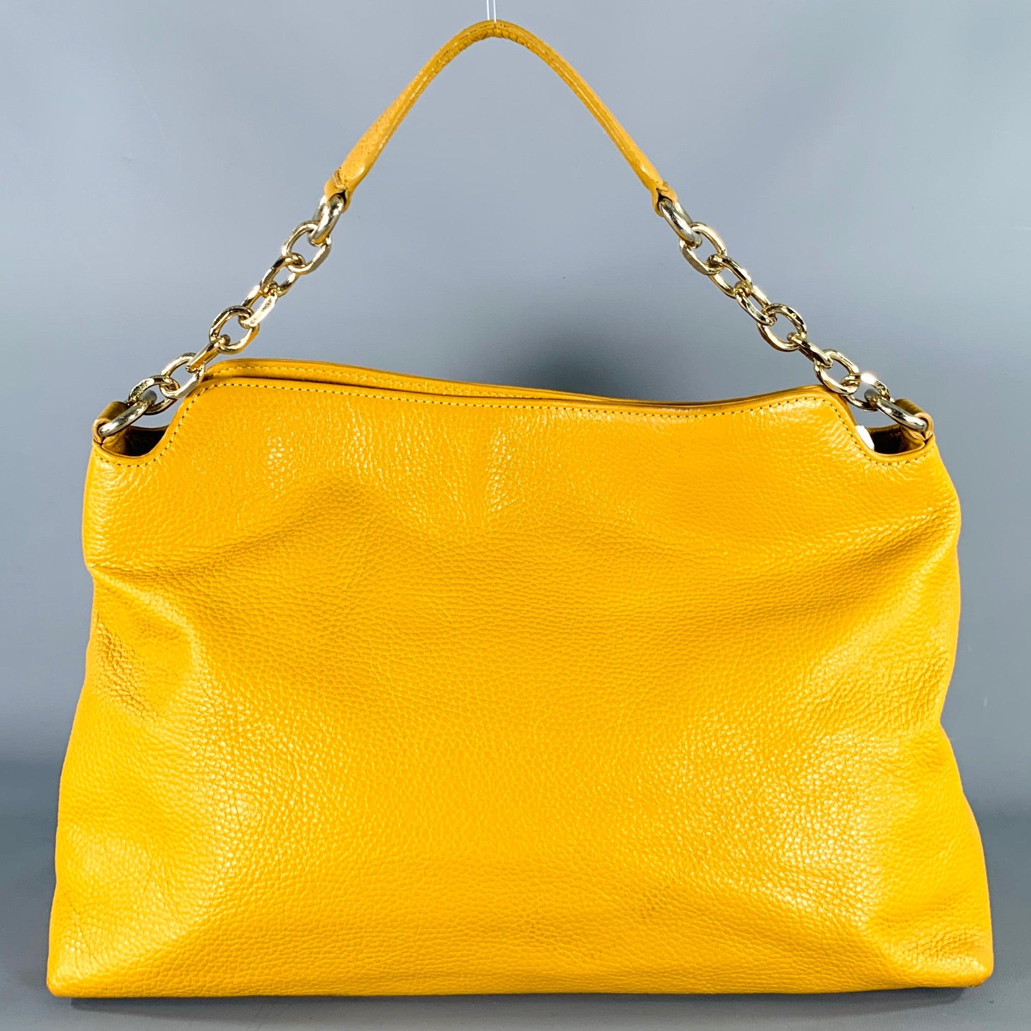 Men's VERSACE COLLECTION Mustard Yellow Pebble Grain Leather Shoulder Bag For Sale