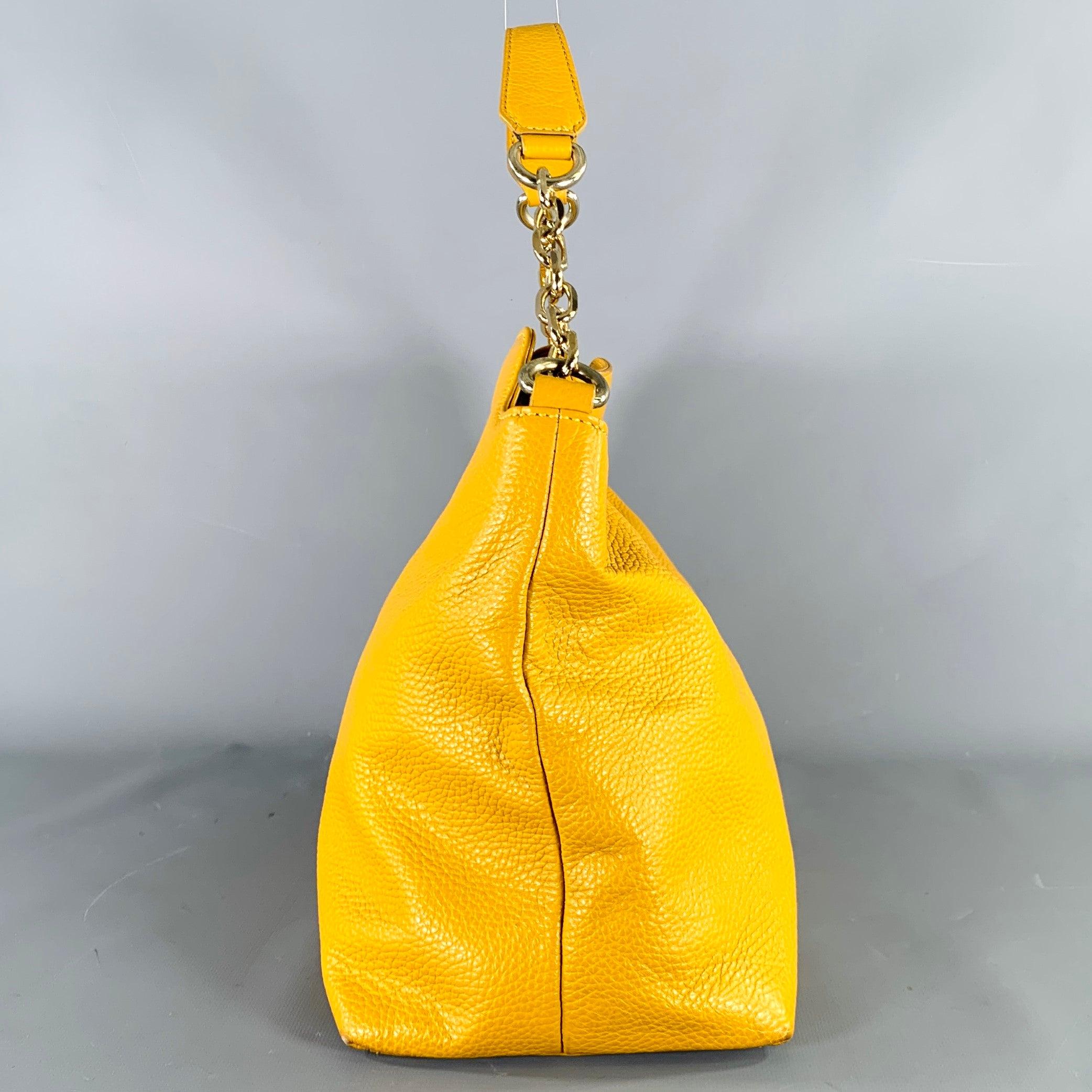 VERSACE COLLECTION Mustard Yellow Pebble Grain Leather Shoulder Bag For Sale 1