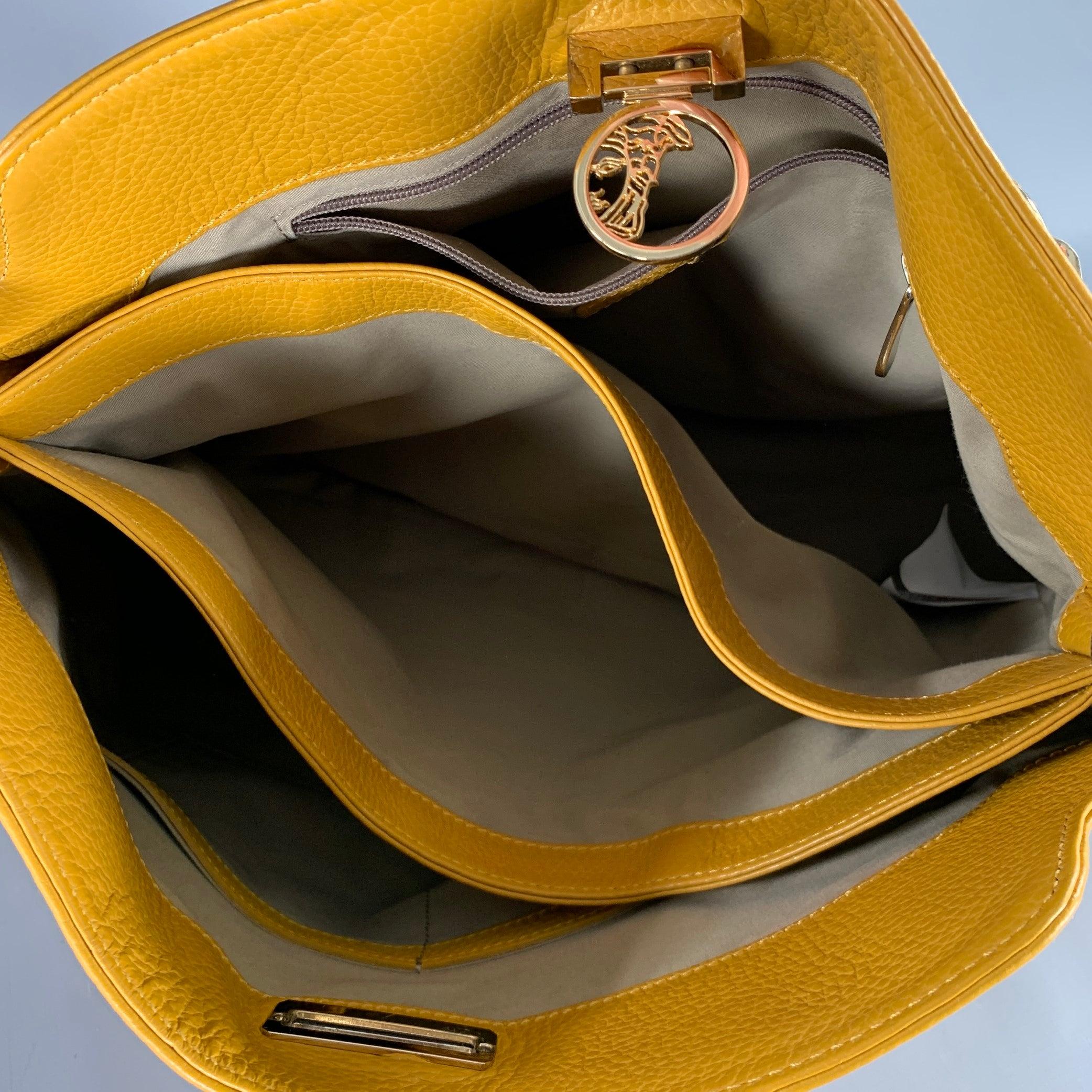 VERSACE COLLECTION Mustard Yellow Pebble Grain Leather Shoulder Bag For Sale 2