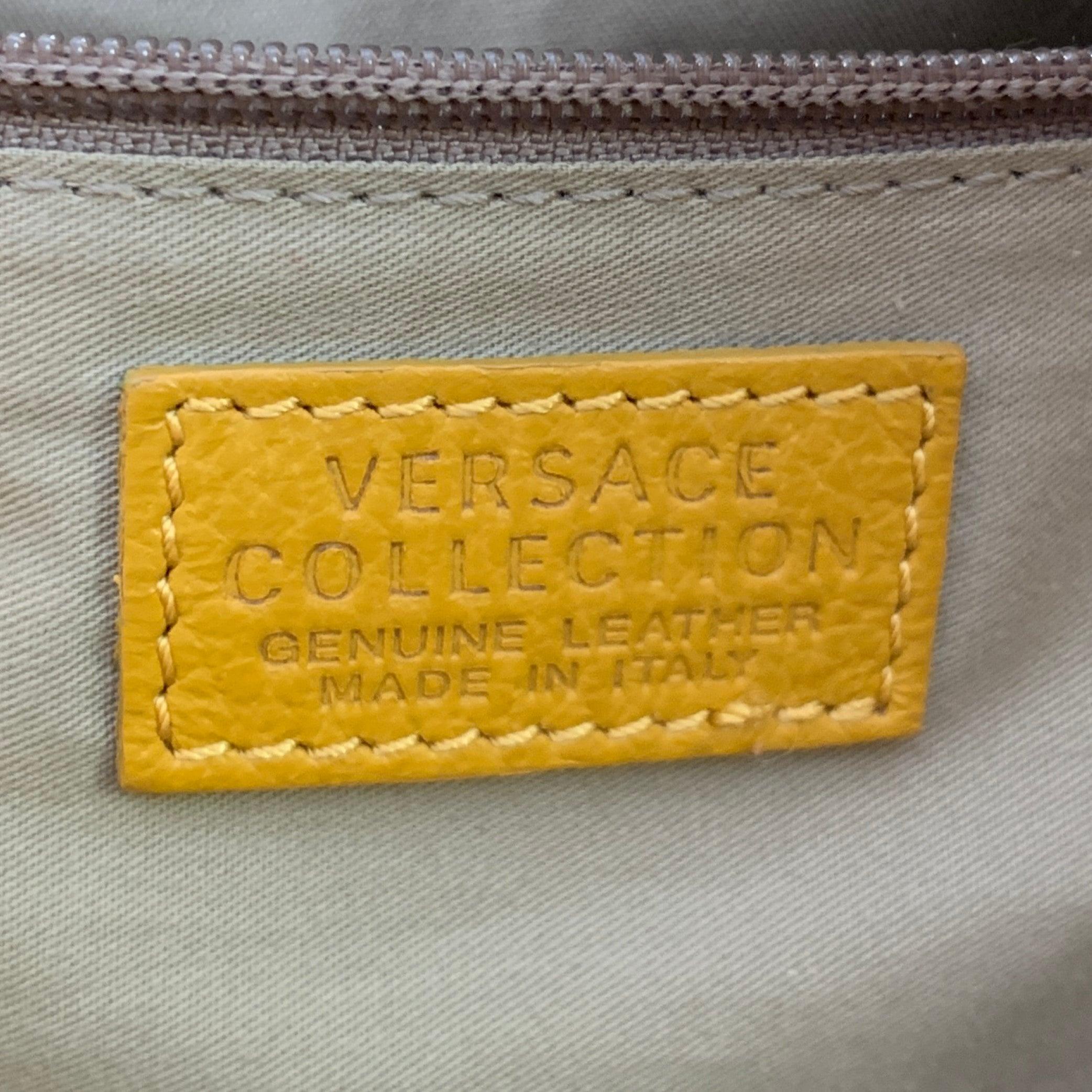 VERSACE COLLECTION Mustard Yellow Pebble Grain Leather Shoulder Bag For Sale 3