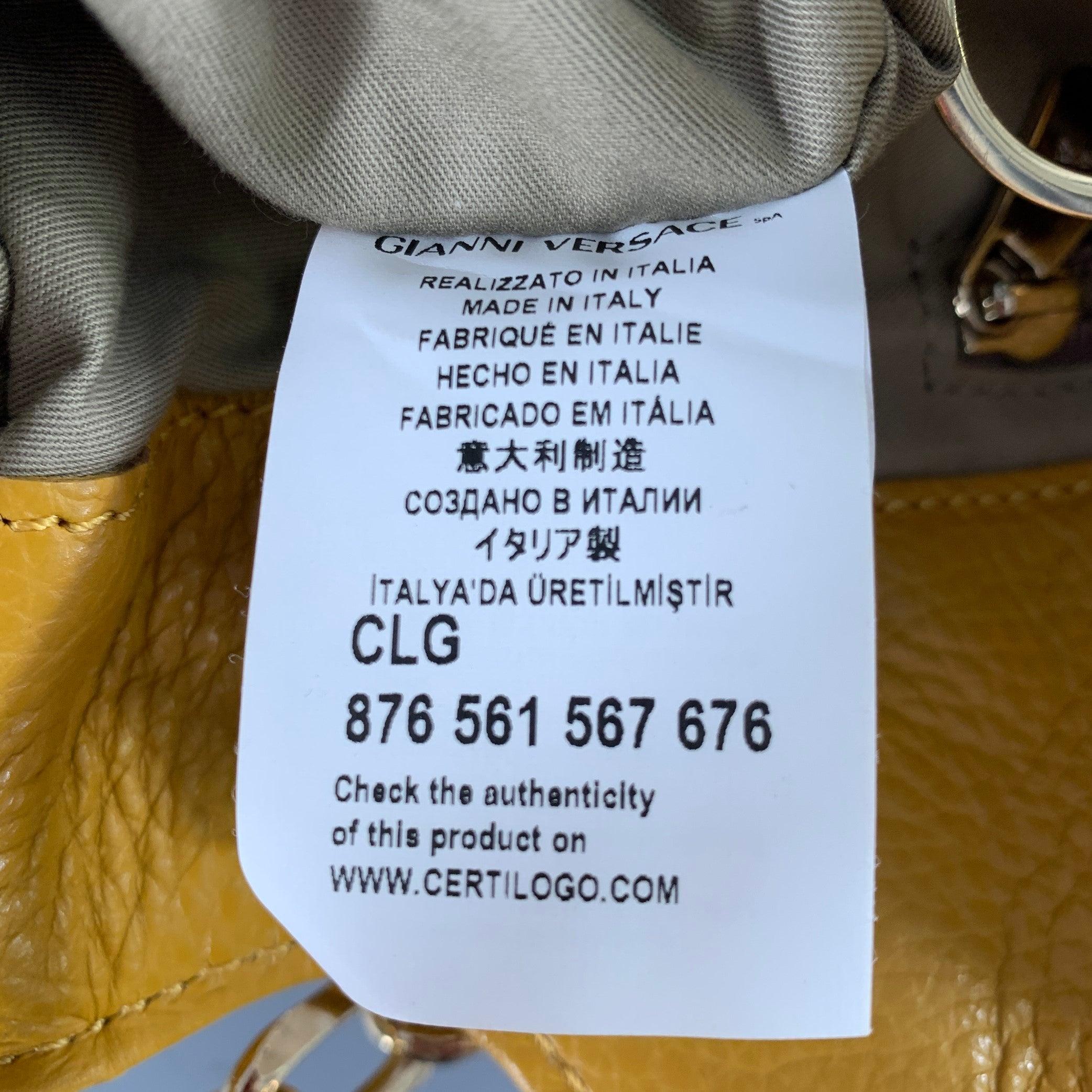 VERSACE COLLECTION Mustard Yellow Pebble Grain Leather Shoulder Bag For Sale 4