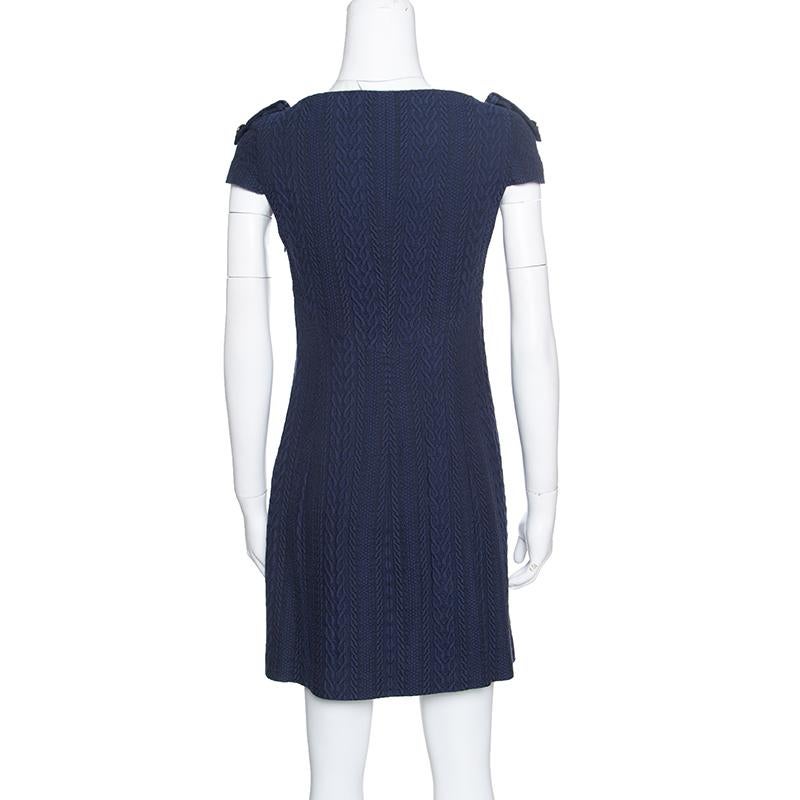 Black Versace Collection Navy Blue Jacquard Knit Medusa Button Detail Dress M
