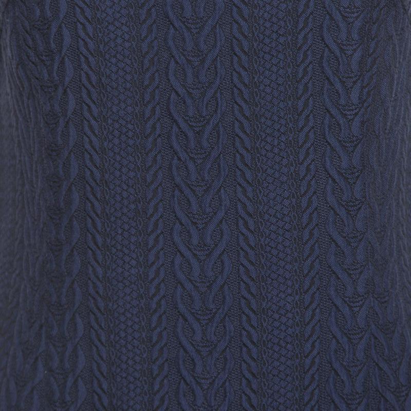 Versace Collection Navy Blue Jacquard Knit Medusa Button Detail Dress M In Good Condition In Dubai, Al Qouz 2