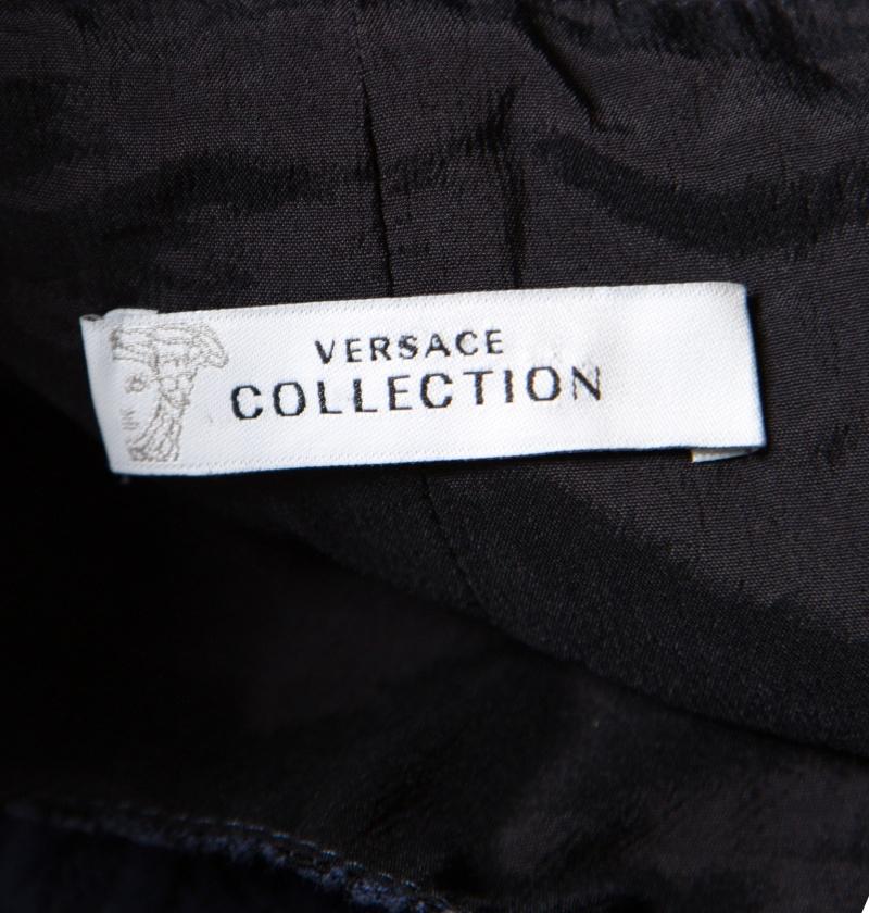 Women's Versace Collection Navy Blue Jacquard Knit Medusa Button Detail Dress M