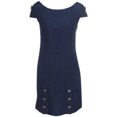 Versace Collection Navy Blue Jacquard Knit Medusa Button Detail Dress M