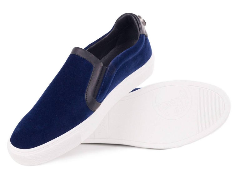 Versace Collection Navy Blue Velvet Slip On Sneakers For Sale at 1stDibs