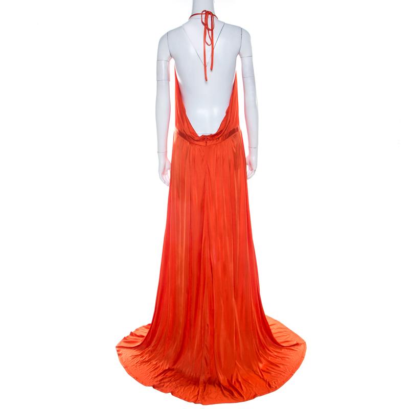 Red Versace Collection Orange Knit Medusa Icon Choker Detail Halter Gown L