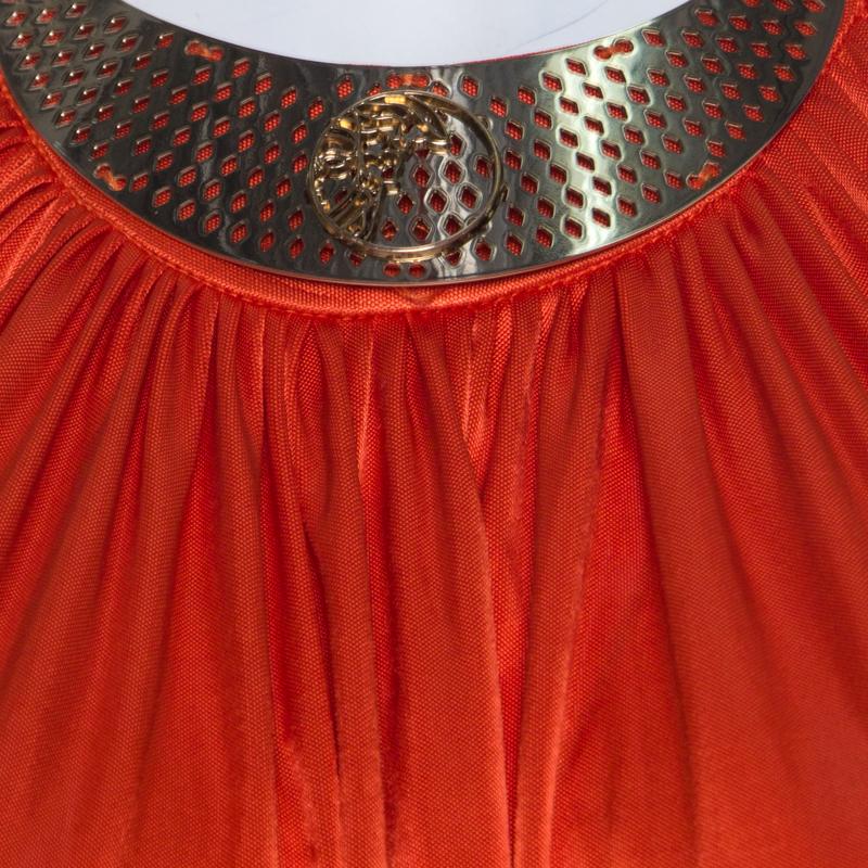 Versace Collection Orange Knit Medusa Icon Choker Detail Halter Gown L 1