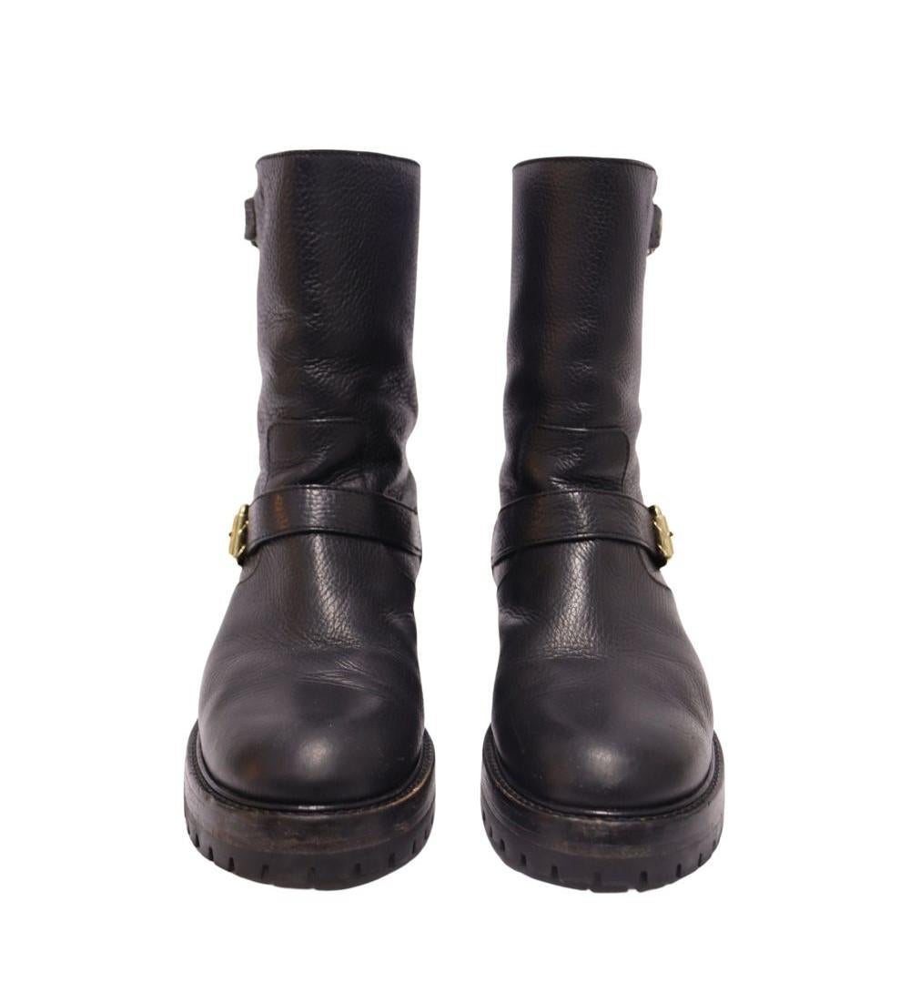 Versace Collection Pebbled Leather Moto Boots Size EU 40 In Excellent Condition In Amman, JO