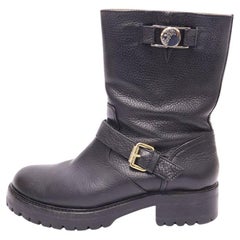 Bottes Moto de la collection Versace en cuir grainé, taille EU 40