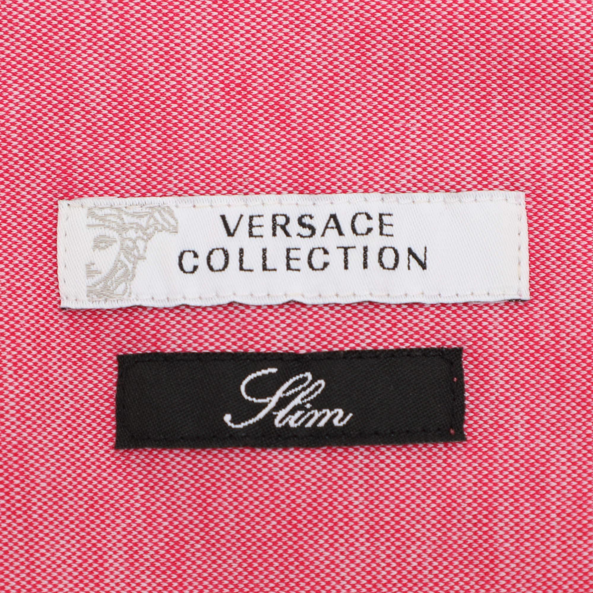 Versace Collection Pink Cotton Blend Full Sleeve Shirt M For Sale 1