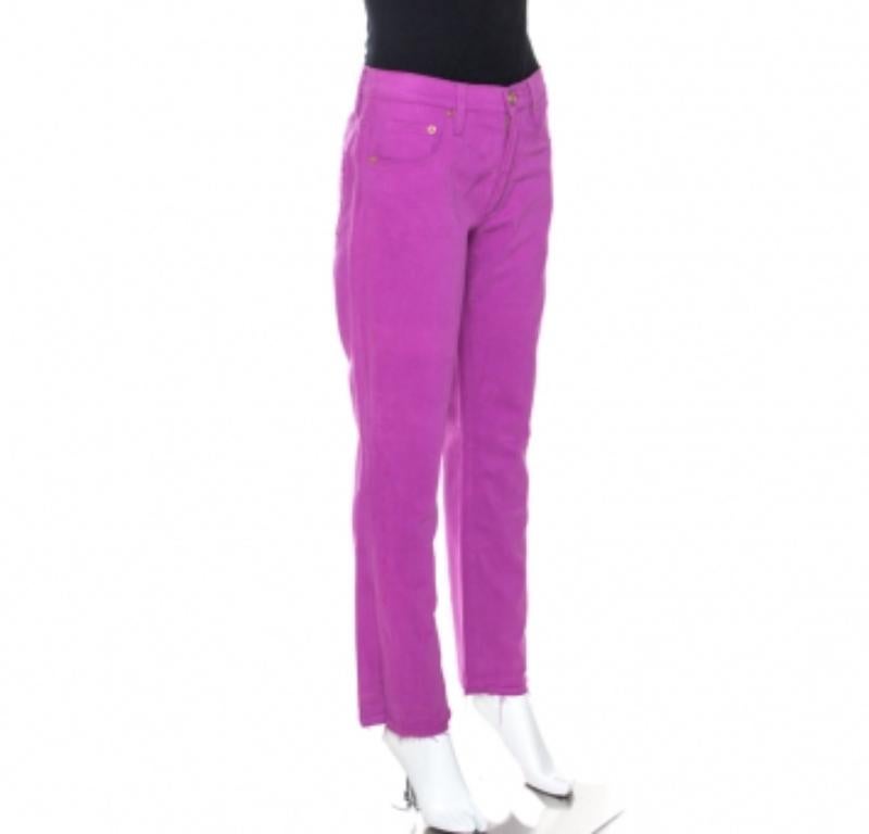 Donna Versace Collection Purple Cotton Embroidered Pocket Detail Jeans M in vendita