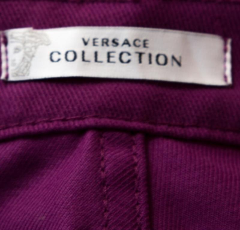 Versace Collection Purple Cotton Embroidered Pocket Detail Jeans M in vendita 1