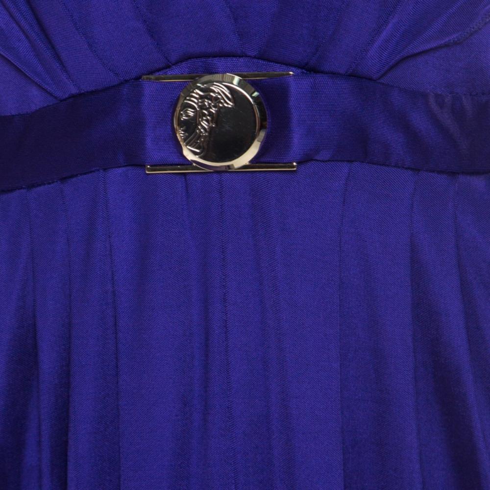 Women's Versace Collection Purple Pleated Plunge Neck Medusa Icon Evening Gown S