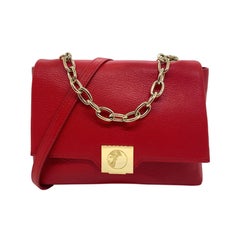 Versace Collection Red Fold-Over Leather Crossbody Bag