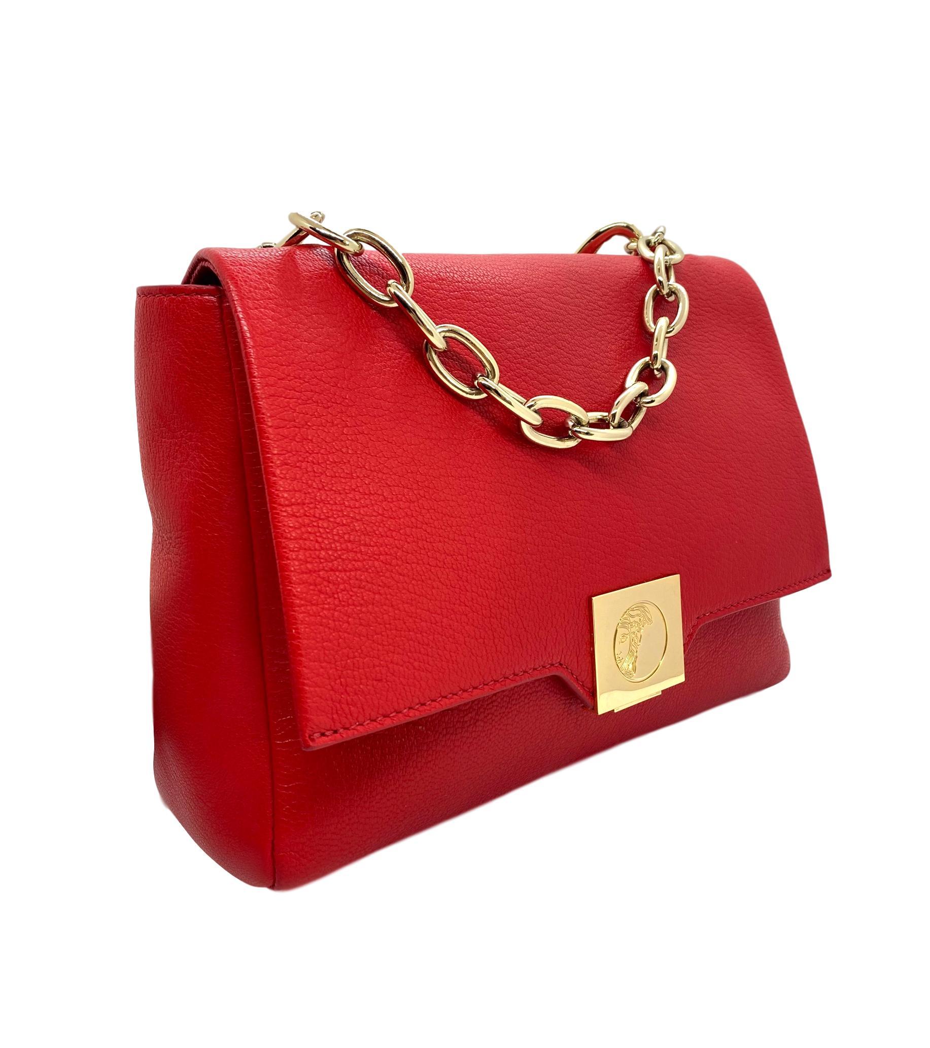Versace Collection Red Fold-Over Leather Crossbody Bag In Good Condition In Banner Elk, NC