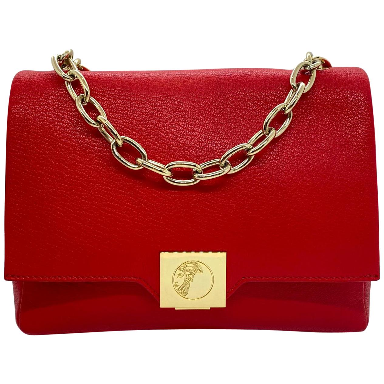 Versace Collection Red Fold-Over Leather Crossbody Bag