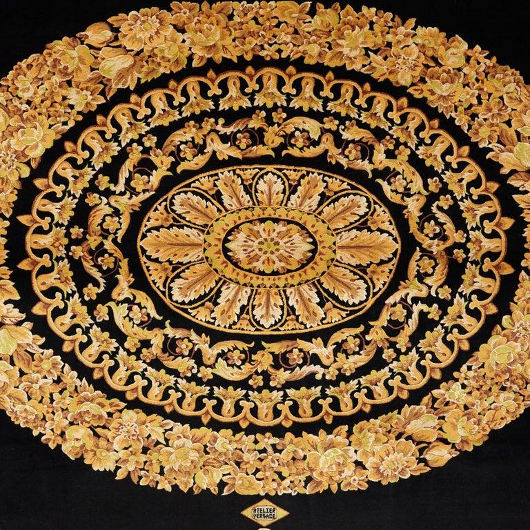 Wool Versace Collection Rug Petit Barocco Nero Black Gold, 1980