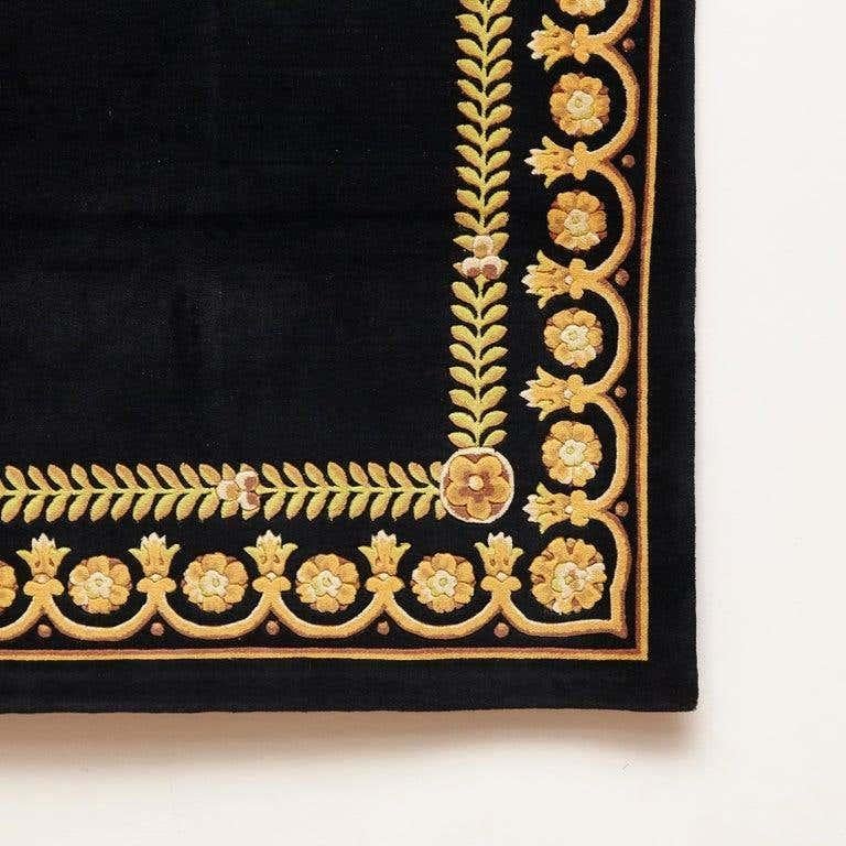 Wool Versace Collection Rug Petit Barocco Nero Black Gold, 1980 For Sale