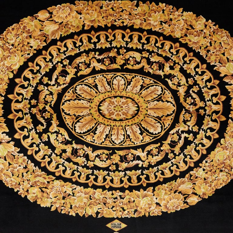 Versace Collection Rug Petit Barocco Nero Black Gold, 1980 For Sale at