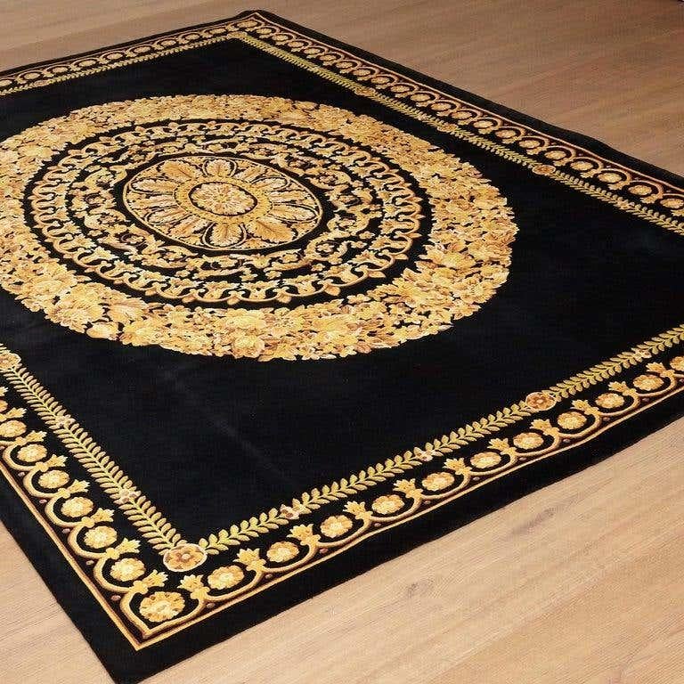 Versace Collection Rug Petit Barocco Nero Black Gold, 1980 For Sale 7